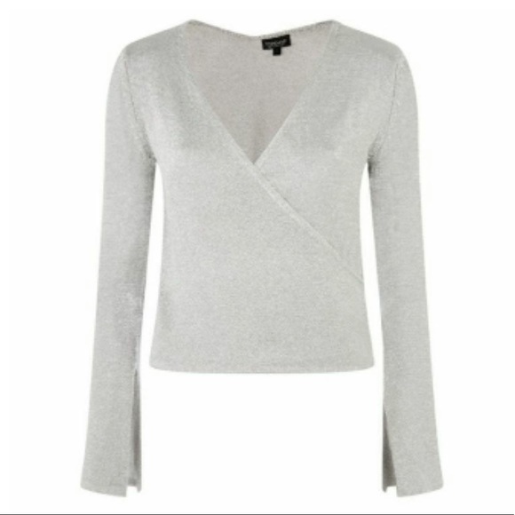 Topshop Silver Wrap Knit Top - Picture 3 of 7